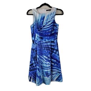 Karen Millen 4 Sleeveless Fit & Flare Dress Blue & White Print Party Formal‎